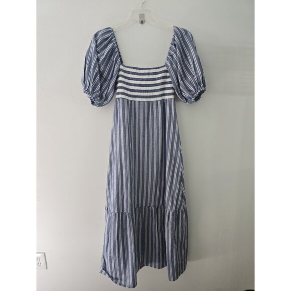 Emerson Fry Love Tomas Cotton Smock Striped Maxi Cottagecore Ruffle Dress S XS - Picture 9 of 10